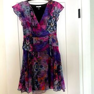 Bar III Women Dress Purple 6 A-Line Snake Print Surplice Flutter